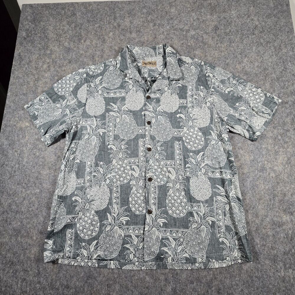 Blue Hawaii Cotton Shirt Mens Size 2XL Short Sleeve Green Pineapples Tropical